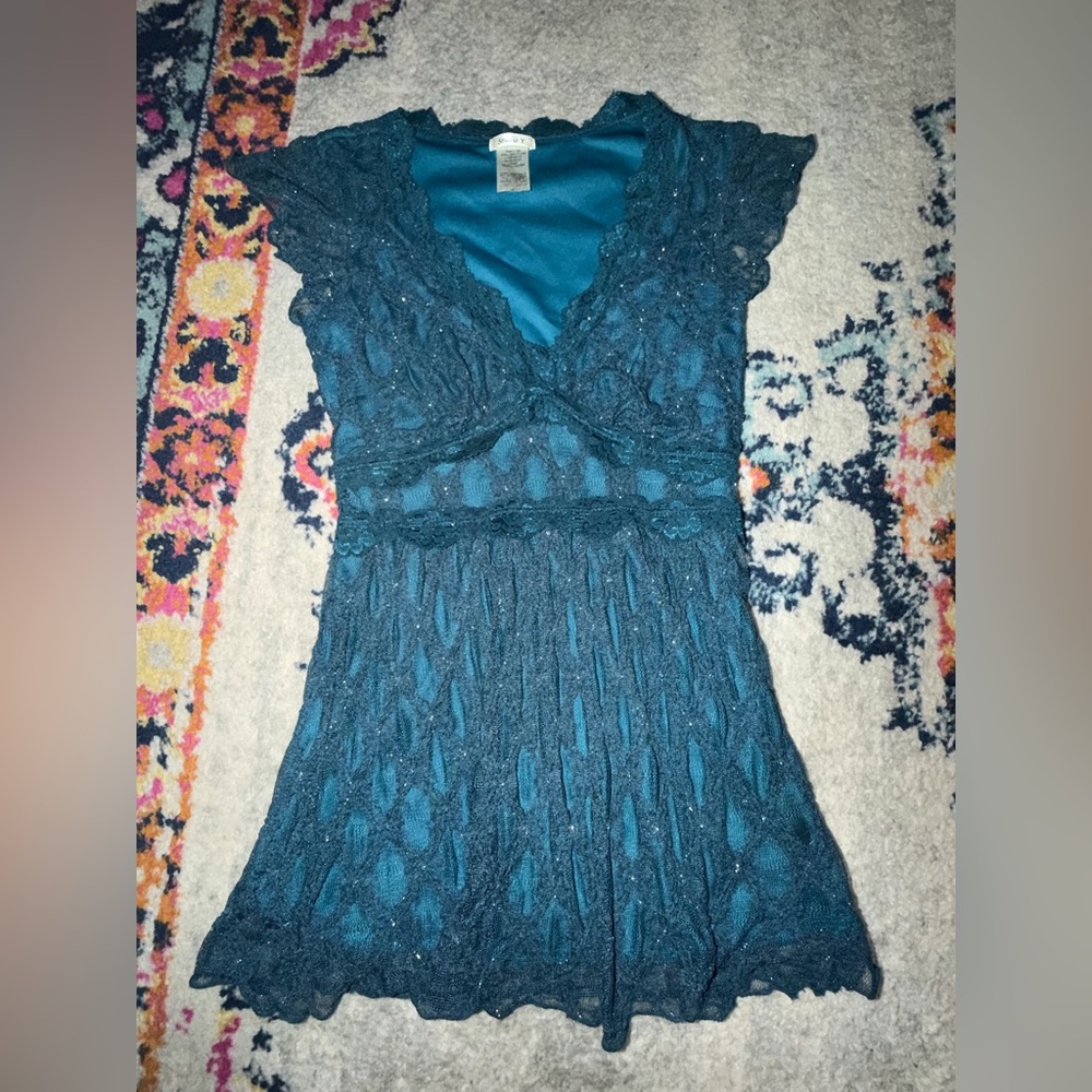 Studio Y Turquoise Lace Top